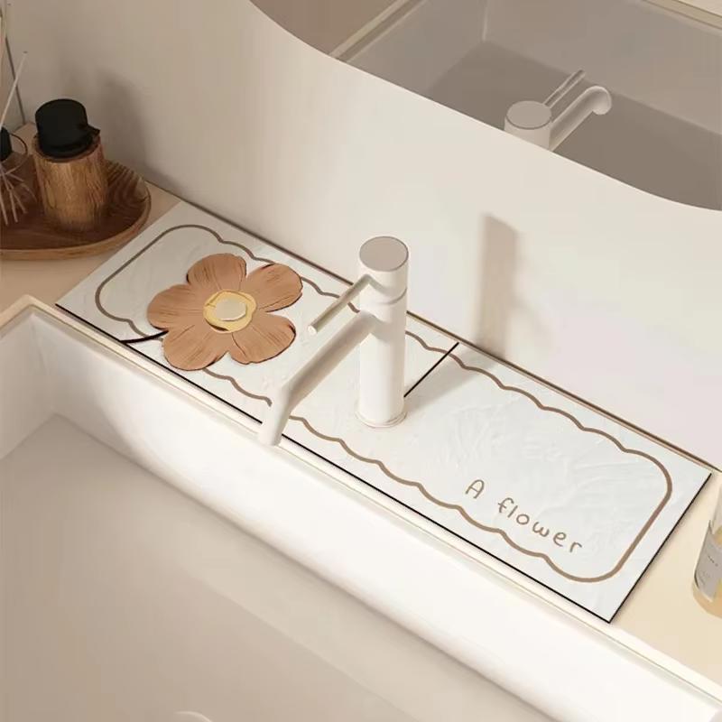 VIKAMA Cartoon Cute Faucet Mat Kitchen Super Absorbent Mat Coffee Machine Drain Mat Drying Mat Quick-Drying Bathroom Drain Mat