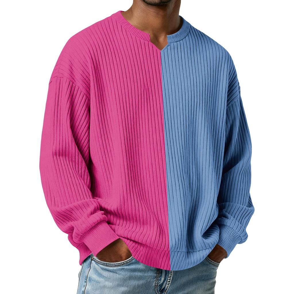 Herrfärg,Färgblockerad Snygg V-ringad Ribbstickad Långärmad T-shirt