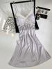New ice silk camisole nightdress for women, with padded lace trim, high-end casual robe, suitable for outdoor wear