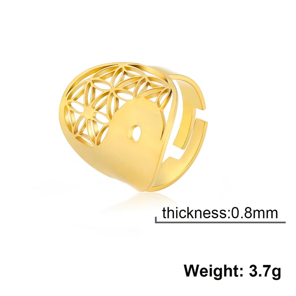 Flower of Life Ring Stainless Steel Sacred Geometry Archangel Metatron Ring Adjustable Amulet Jewelry Gift Wholesale