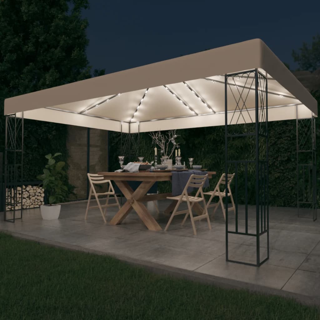 Gazebo with LED String Lights 3x4 M Cream Fabric