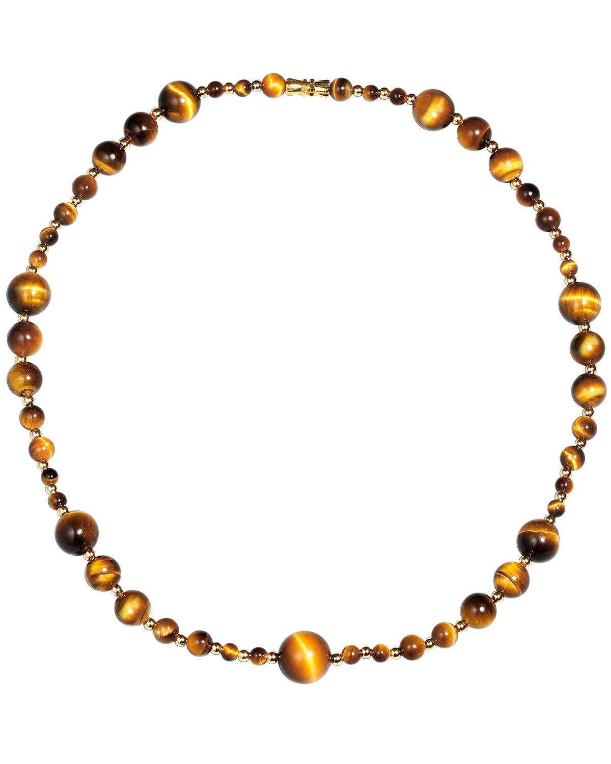 [Amazon Exclusive Brand] Jewboo - PendantNecklace - Natural Tiger s Eye Necklace for Women and Men, Reiki Healing Crystal Gemstone Bead Necklace,