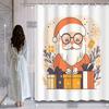 Weihnachts-Weihnachtsmann Duschvorhang - Cartoon Weißer Bart Weihnachtsmann Mit Geschenkbox, Wasserabweisendes Polyester, Badezimmer Dekoration