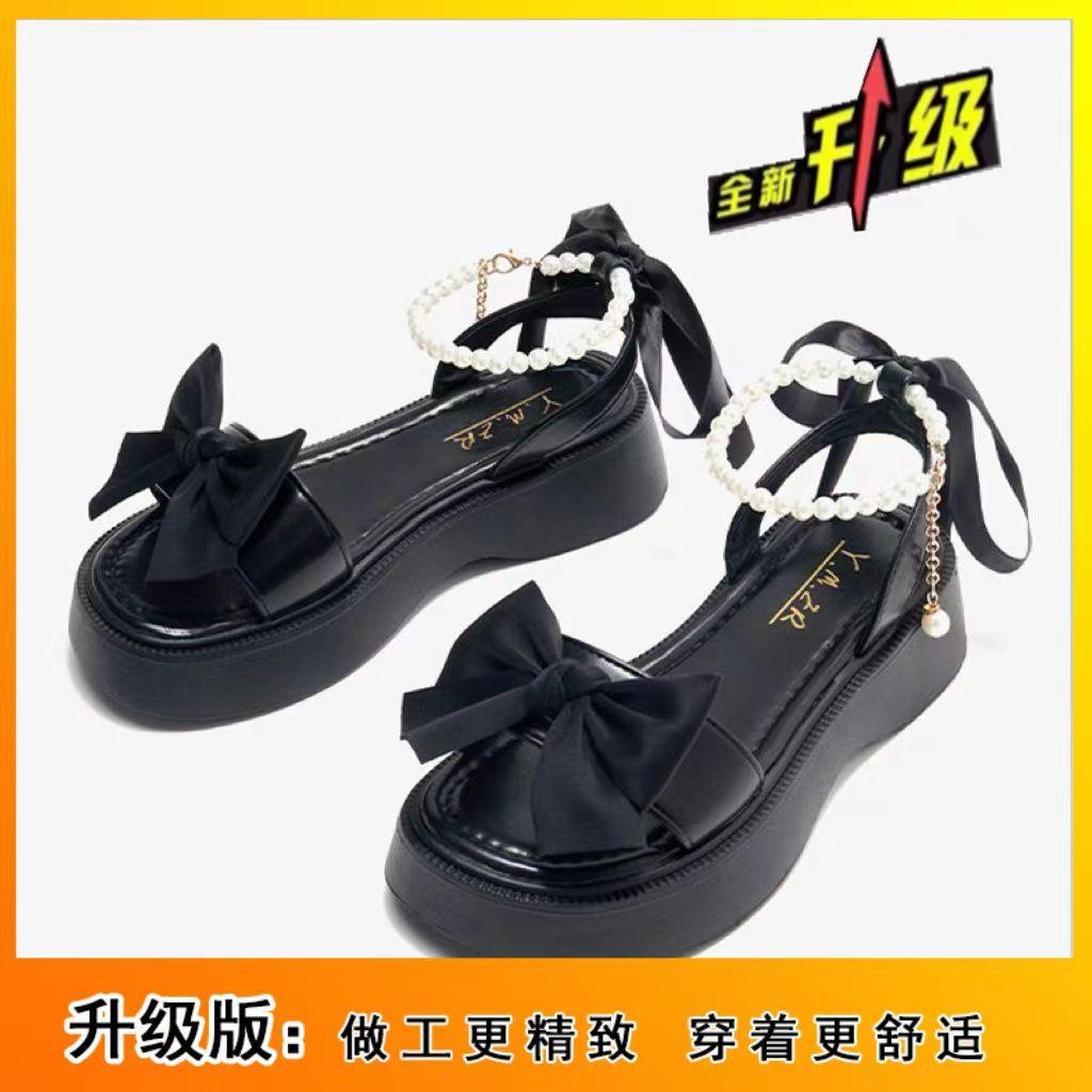 

Босоножки женские новые летние с бантом, фея, платформа, жемчуг, модные римские женские туфли с открытым носком 40