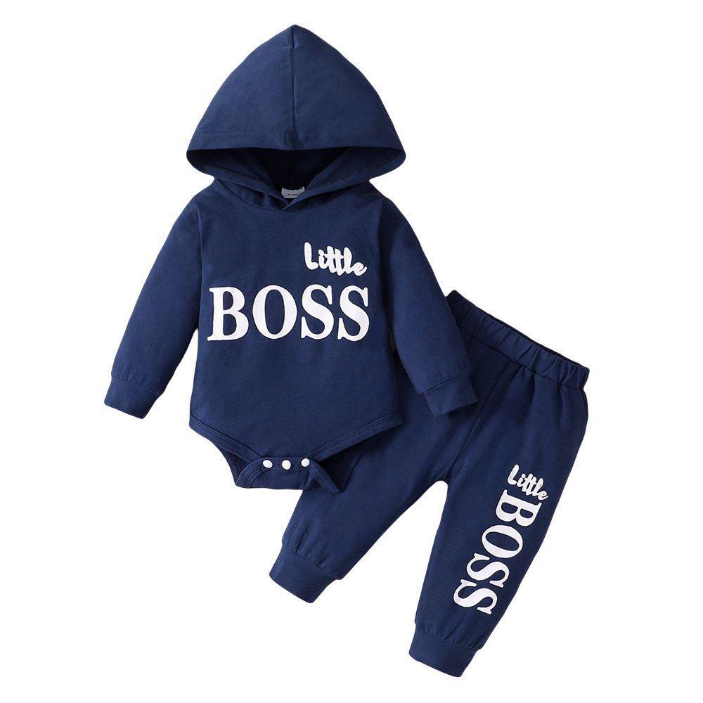 Spring & Autumn Long-Sleeve Hooded Baby Suit: Solid Color, Letter Print, Two-Piece for Boys & Girls