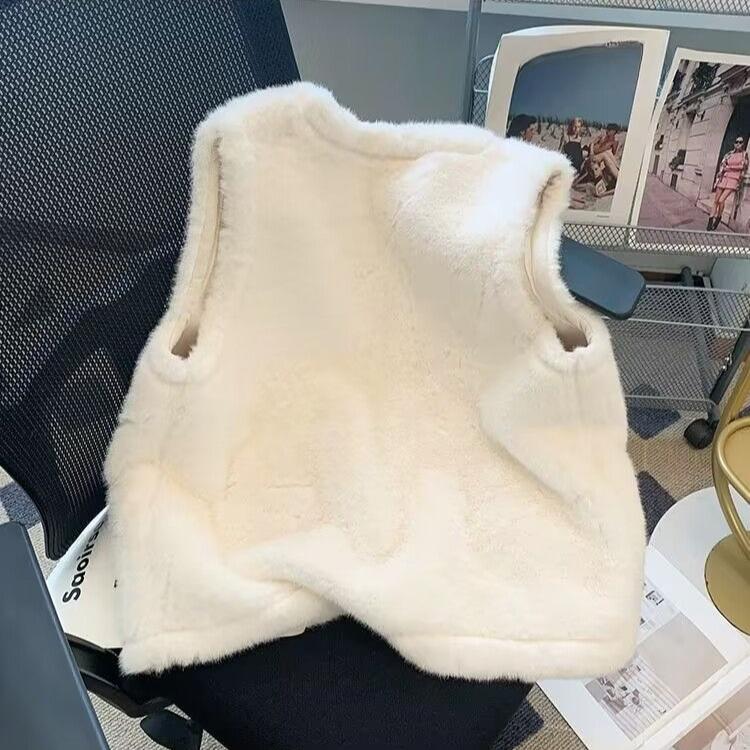 Gilet alla moda doppiopetto in visone sintetico da donna, cappotto gilet a vestibilità ampia