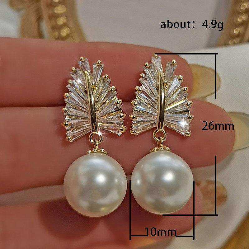 Baroque Style Imitation Pearl Earrings, Exquisite Wheat Zircon Earrings, Shiny Temperament Women'S Earrings Women
