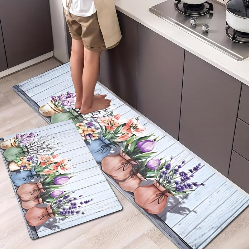 

1 шт. Коврик для кухни с весенними цветами, мягкий, ваза, противоусталостный, водонепроницаемый, нескользящий, набор ковриков, коврик-дорожка, прикроватный коврик, впитывающий ковер для кухни 40*60cm
