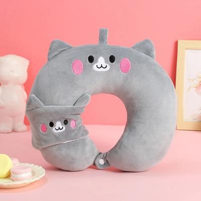 Cute Portable U-shaped Pillow Cartoon Animal Soft Neck Pillow Slow Rebound with Eye Mask Neck Support Pillow Traveling