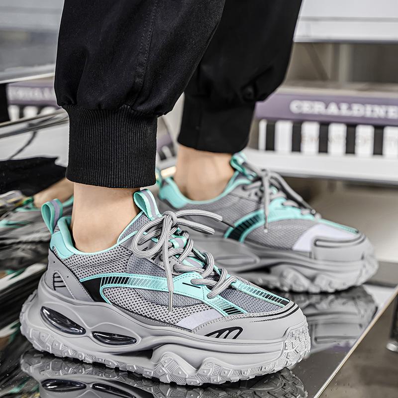 High-end men's shoes 2025 summer new platform heightening daddy shoes men's fashion mesh breathable sneakers