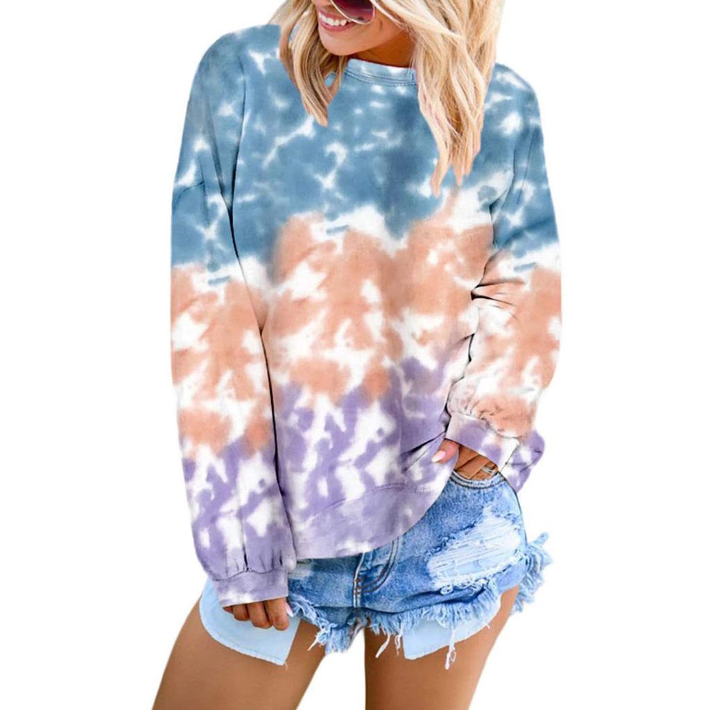 Mode Frauen Sweatshirt Langarm Sweatshirt Tie-Dye Gedruckt Pullover Tops