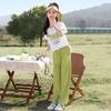 Summer Big Children's Casual Suit Knitted Short-sleeved Girls' Pants Suit