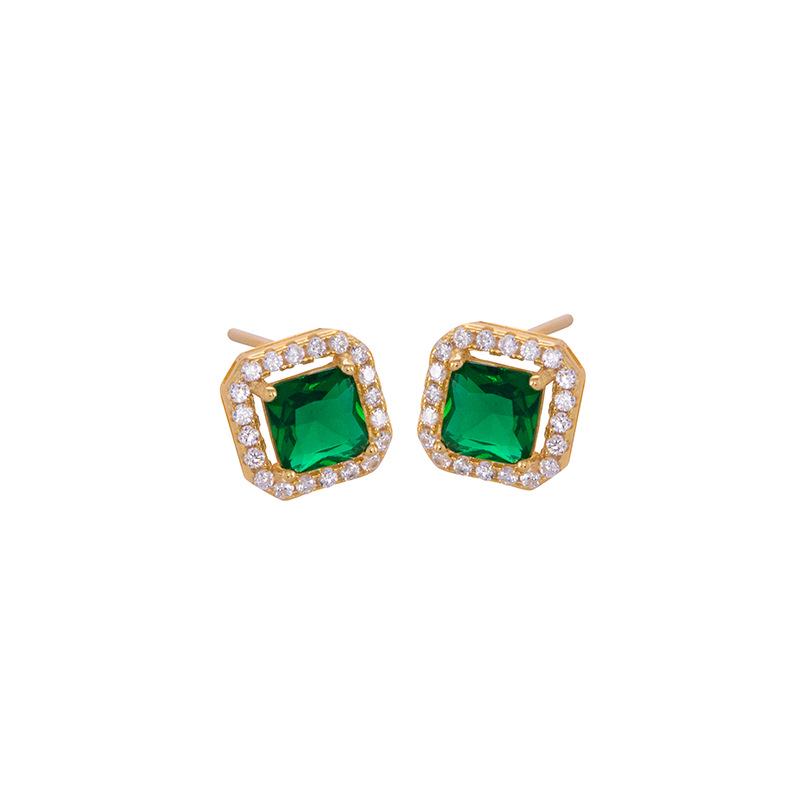 S925 Silver Retro Emerald Diamond Square Earrings - Women's Luxury Green Fashion Jewelry