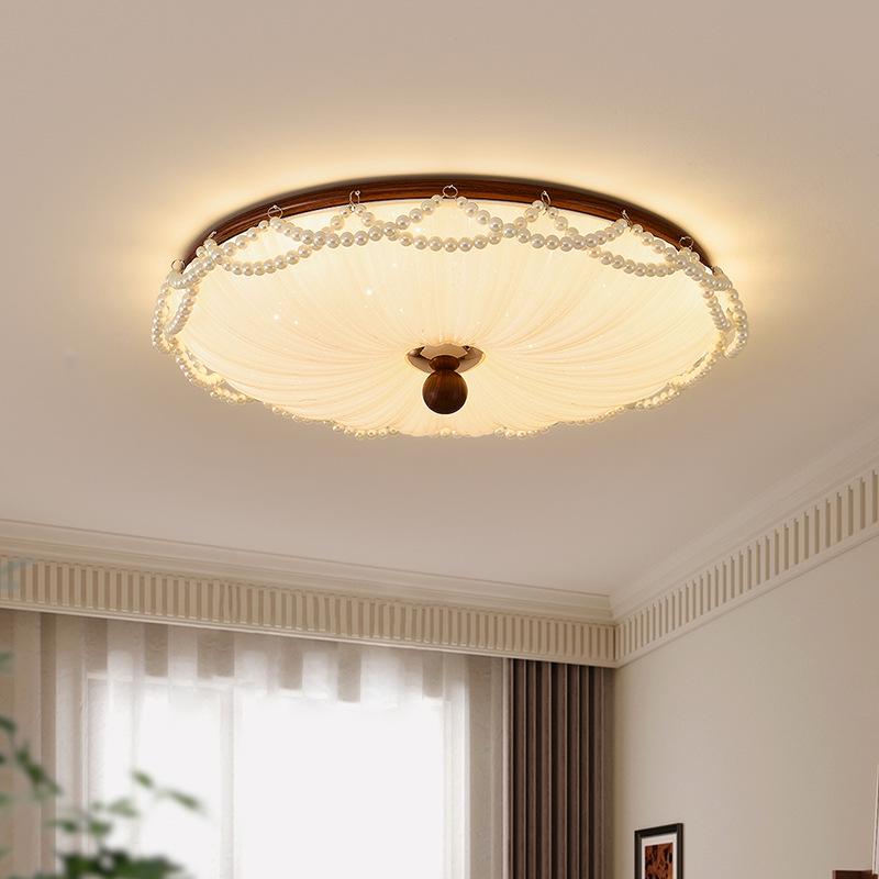 French Retro Walnut Ceiling Light for Bedroom or Study