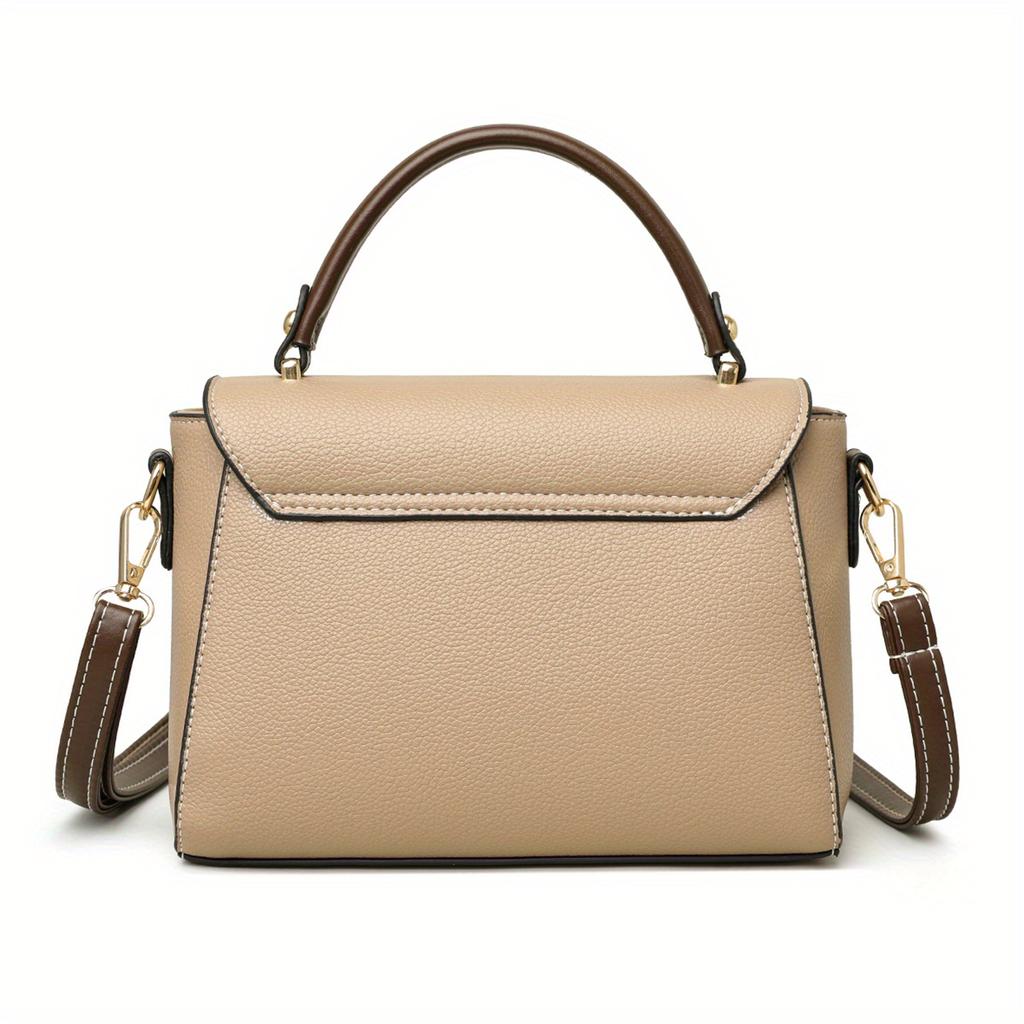 Retro Flap Handbag For Women, Color Contrast Crossbody Bag, Fashion Multi Layer Purse With Top Handle