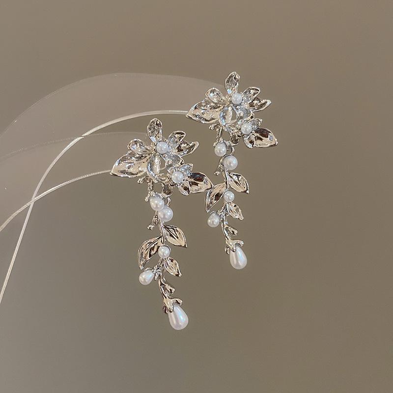 Retro Silbernadel Eingelegte Diamant Kristall Perlen Ohrringe - Luxuriöse Lange Europäische & Amerikanische Stil Ohrringe für Frauen