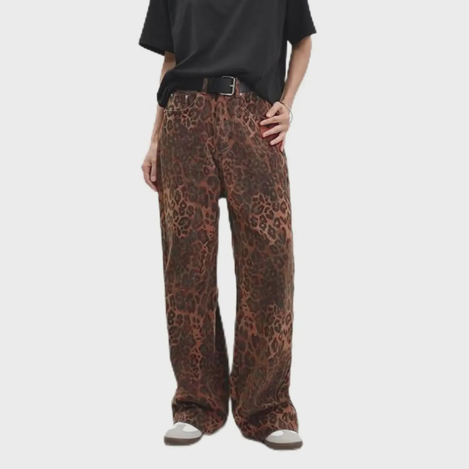 

Женские джинсы с леопардовым принтом в стиле ретро XL темно-коричневого