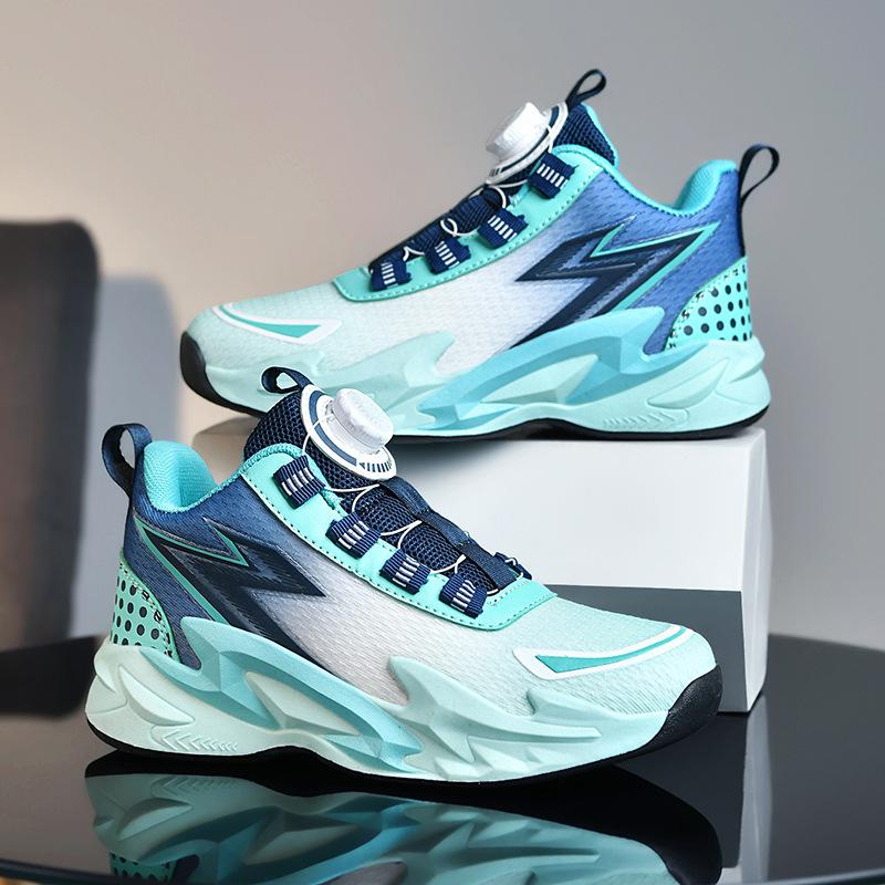 2025 New Boys Sneakers Children's Rotating Button Running Shoes Middle and Older Students Boys and Girls Basketball Shoes