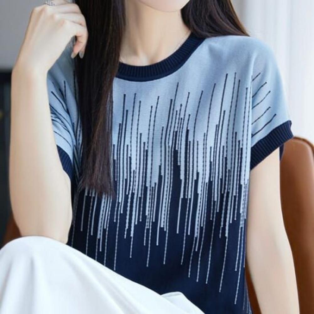 Navava Nk3054 Digital Graphic Color Block Short Sleeve Knit Tee