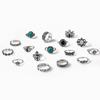 Vintage Engraved Black Gem Ring Personalized Turtle Flower Combination 16-piece Set for Women