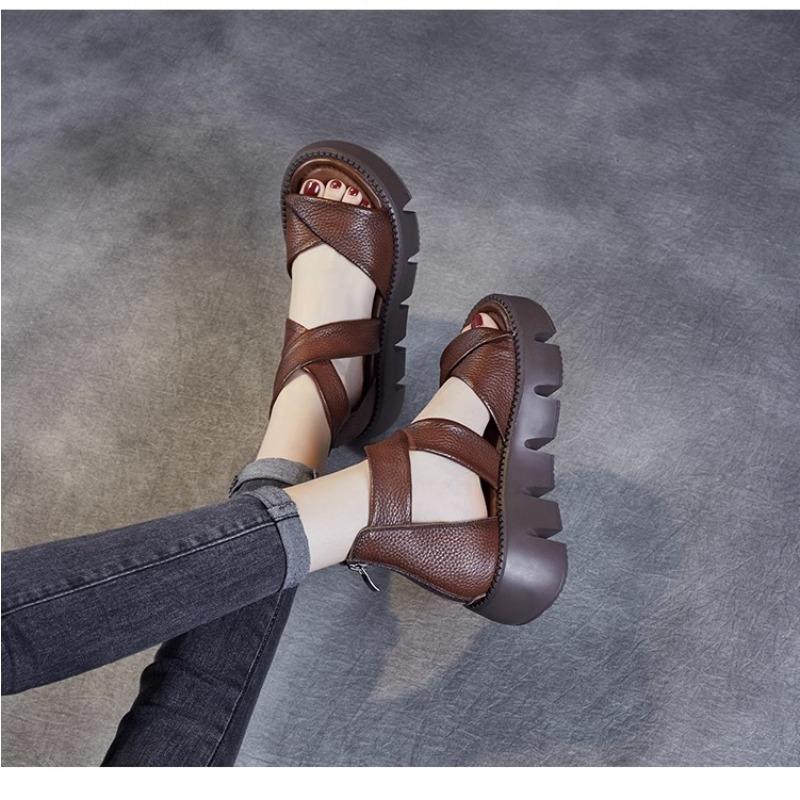 Damen Vintage Plateau Römersandalen