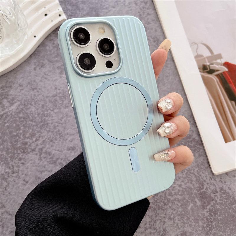 Luxury Corrugated Pattern Matte Magnetic Case For iPhone 16 15 14 13 Pro Max Plus For Magsafe Wireless Charge Hard PC Cover