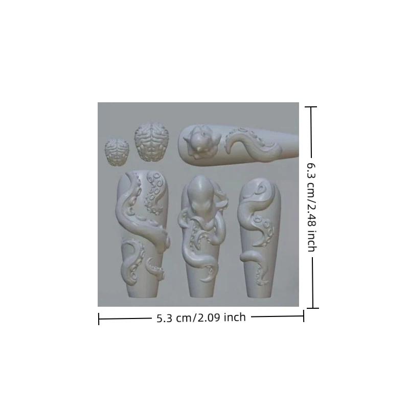 3D Tırnak Kalıbı Derin Deniz Mavisi Yüzük Ahtapot Damgalama Şablonları UV Jel Oje Sanatı Kalıbı Silikon Oyma Aracı Kendin Yap Tasarım Tırnak Takısı