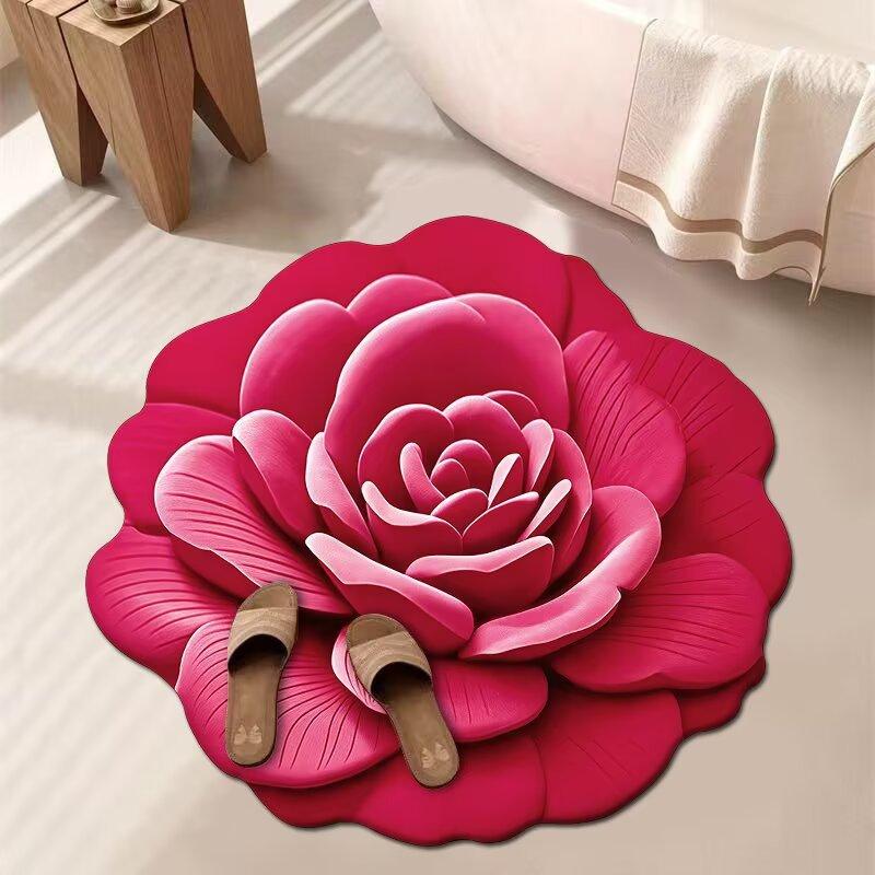 3D Květinový Koberec Koupelnový Absorpční Domácí Protiskluzový Odolný vůči Nečistotám Snadno Udržovatelný Předložka
