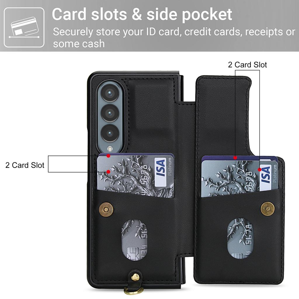 For Samsung Galaxy Z Fold4 5G Case Card Slots Leather Coated TPU Flower Phone Cover with 2 Straps