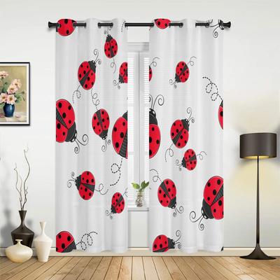 Cortinas Modernas de Mariquita Roja para Salón Cocina Dormitorio de Niño Niña Cortina Larga para Ventanas Cortinas Decoración del Hogar