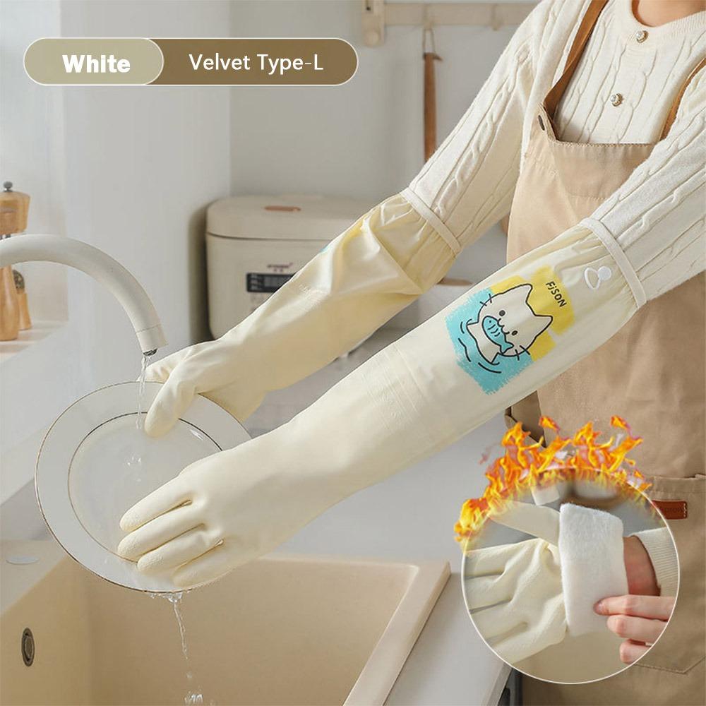 New Durable Dishwashing Gloves Extra Long Fleece-lined Household Chores Gloves Warm Thickened Cleaning Gloves Kitchen Use