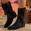 Vintage Women Ankle Boots Outdoor Solid Retro Mid Calf Boots Women Autumn Comfortable Shoes Casual Big Size Shoes for Women