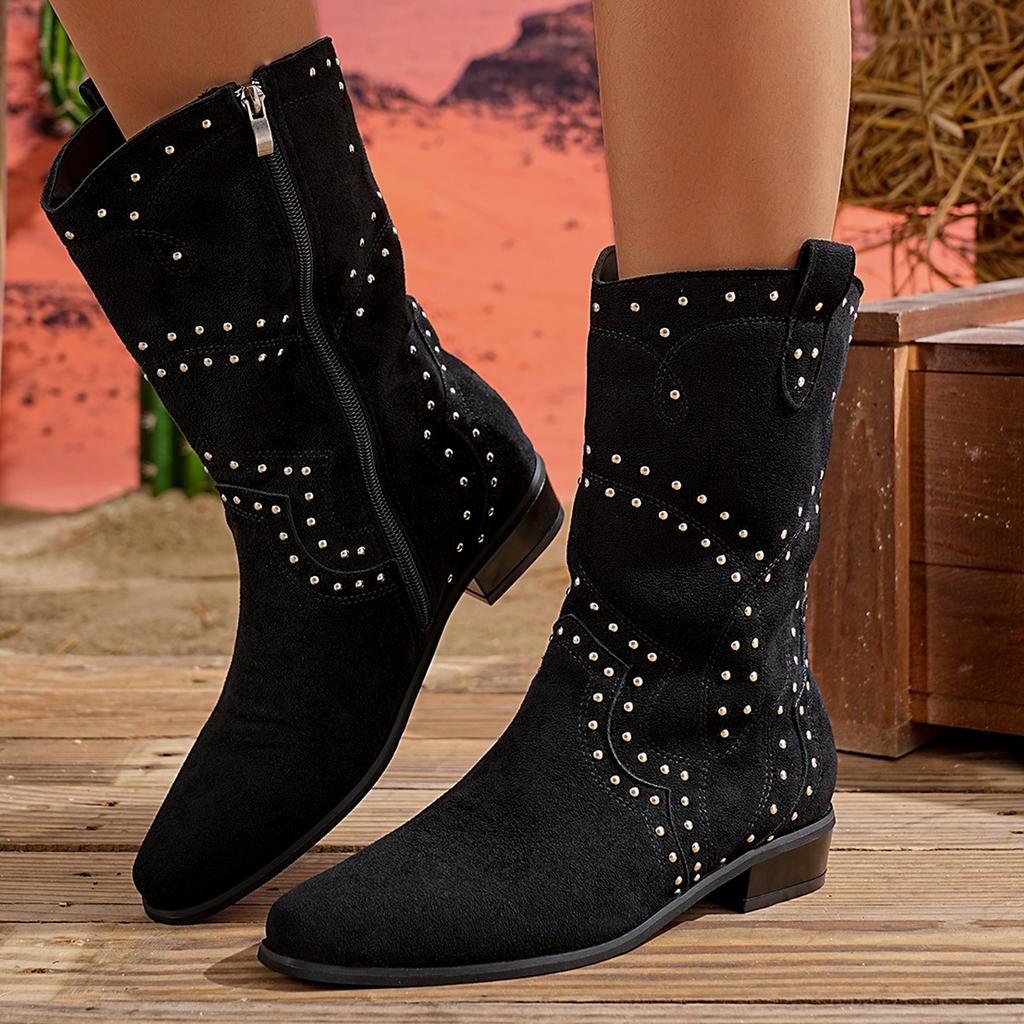Vintage Women Ankle Boots Outdoor Solid Retro Mid Calf Boots Women Autumn Comfortable Shoes Casual Big Size Shoes for Women