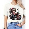 Black Motorcycle Pattern Cartoon Print New European and American Loose Casual Unisexs and Unisexs Fashion Trend Round Neck Tshirt