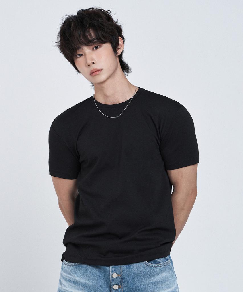 LEMAIN SECOND Semi Crew Neck Muscle Fit Plain Short Sleeve T-Shirt [Black]