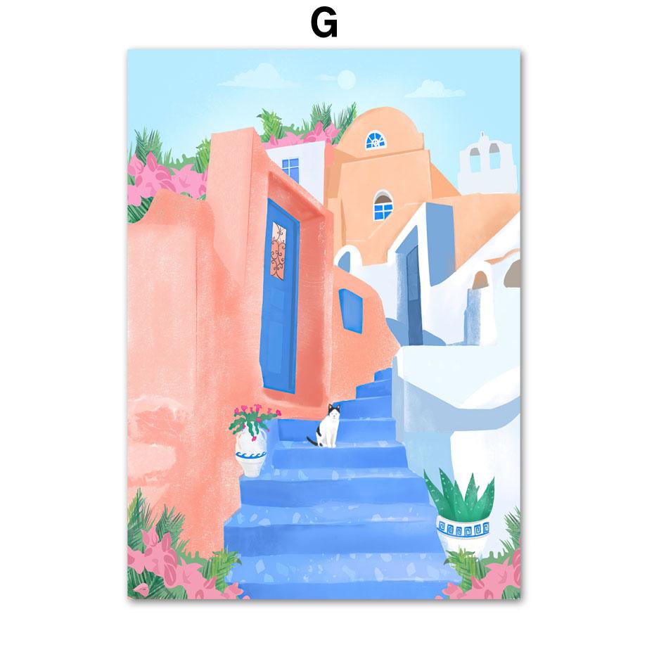 Šiaurės šalių Egėjo jūra Marokas Drobė Tapyba Mergina Kelionė Peizažas Sienos Menas Mėlynas vandenynas Plakatas Svetainė Namų apdaila Cuadros