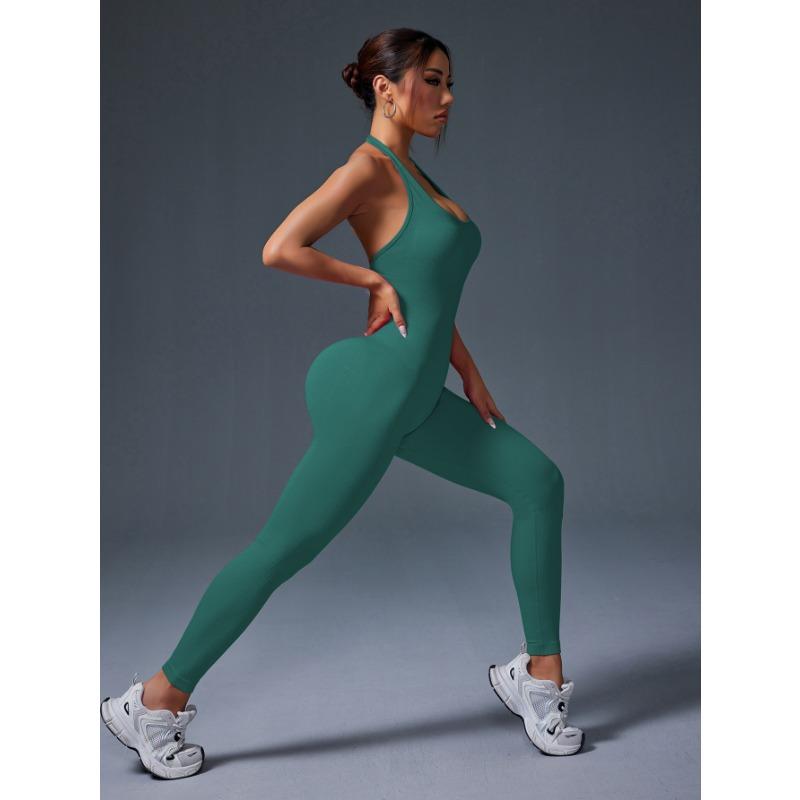 Summer Sexy Backless Halter Gym Jumpsuit Women's Fitness Suit Sports Overalls for Woman Tracksuit Yoga Clothing Elasticity Black Workout Sportswear