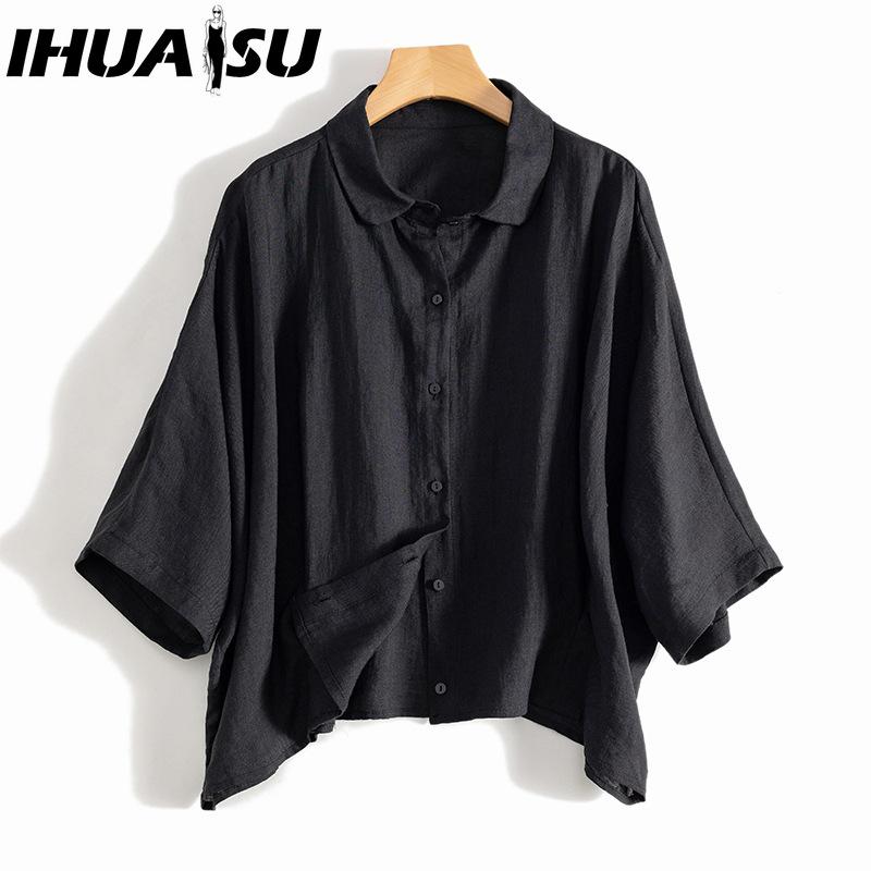 

IHUASU Женская Мода Повседневные Однотонные Блузки и Рубашки с Принтом и Длинным Рукавом и Воротником ПОЛО M чёрный