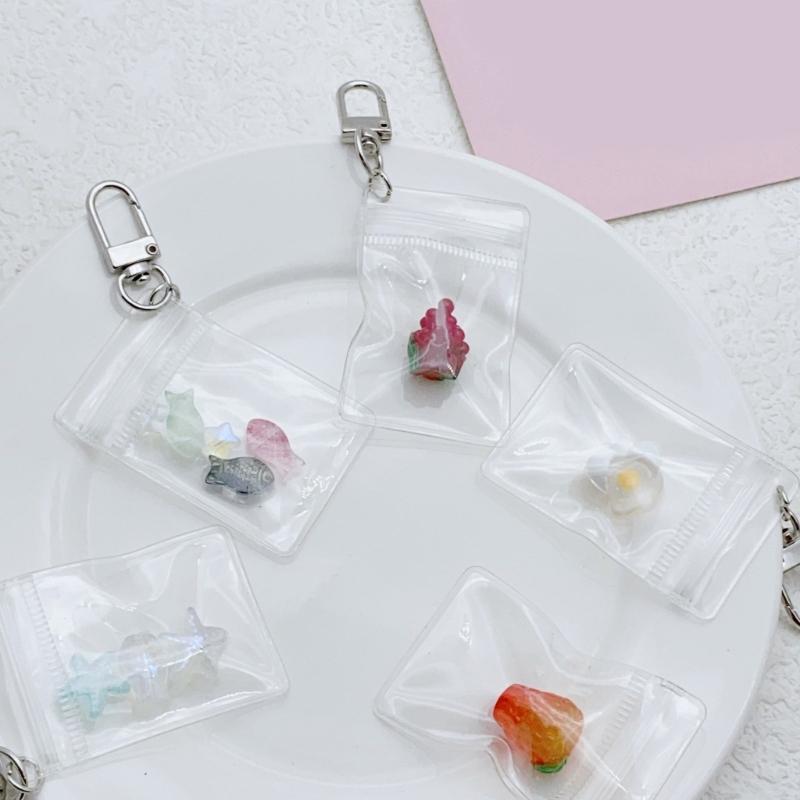 Chic Fruit Themed Clear Keychain Lovely Clear Fruit Bag Key Rings Unique Keychain Accessory Gift for Collectors