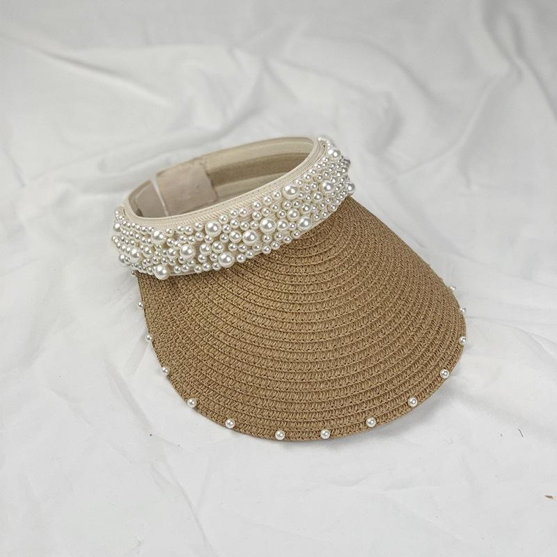 

Соломенная шляпа без верха, летняя тонкая, модная, солнцезащитная, с жемчугом, кепка Average size adjustable (54-60cm) хаки