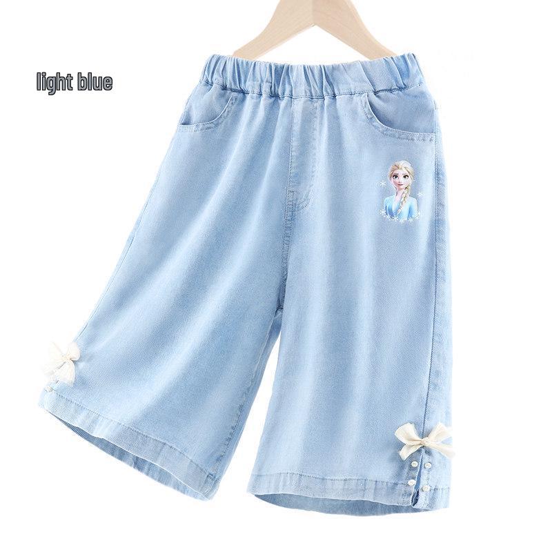 Girls  2026 Summer Lightweight Denim Sports Capris 150cm