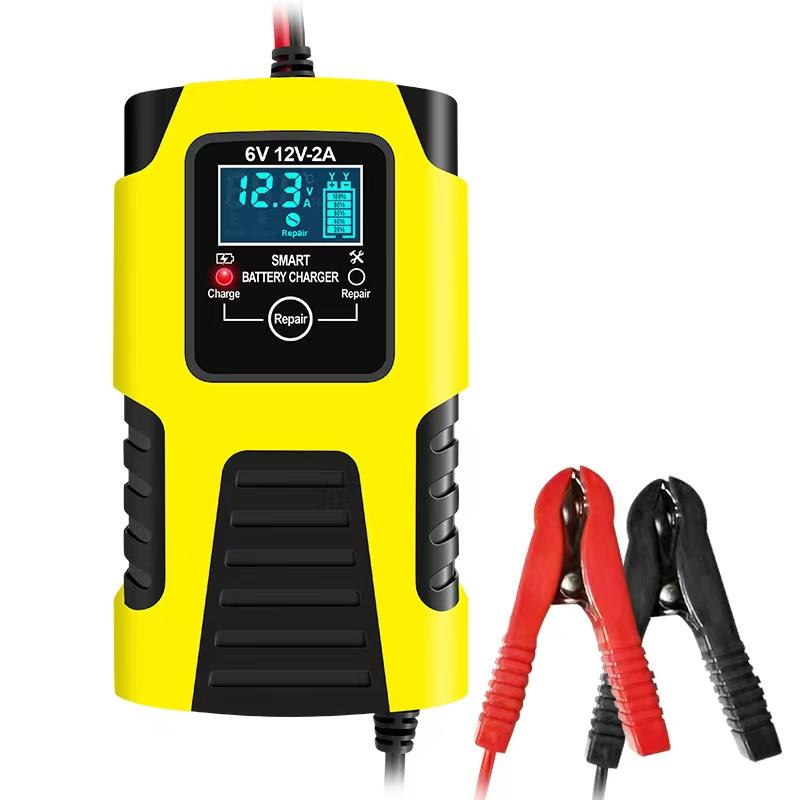 

Полностью автоматическое интеллектуальное зарядное устройство для автомобильных аккумуляторов с ЖК-дисплеем для 6 В/12 В 2AH-20AH применения свинцово-кислотных аккумуляторов жёлтый