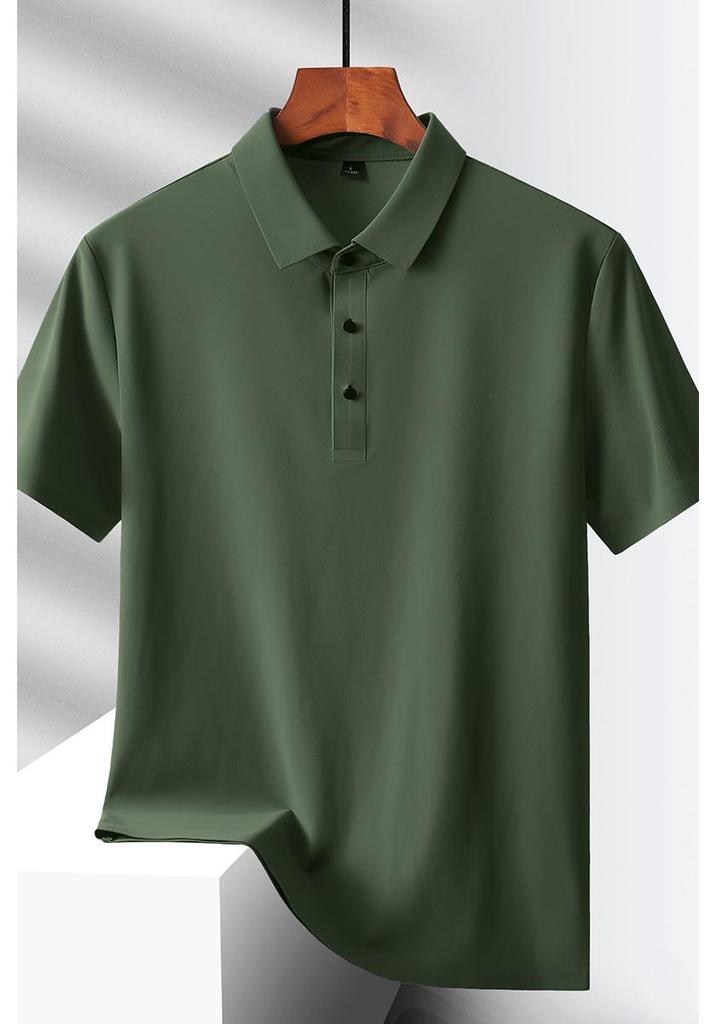 Men's Summer Ice Silk Seamless Polo - Elastic, Non-Iron, Short Sleeve