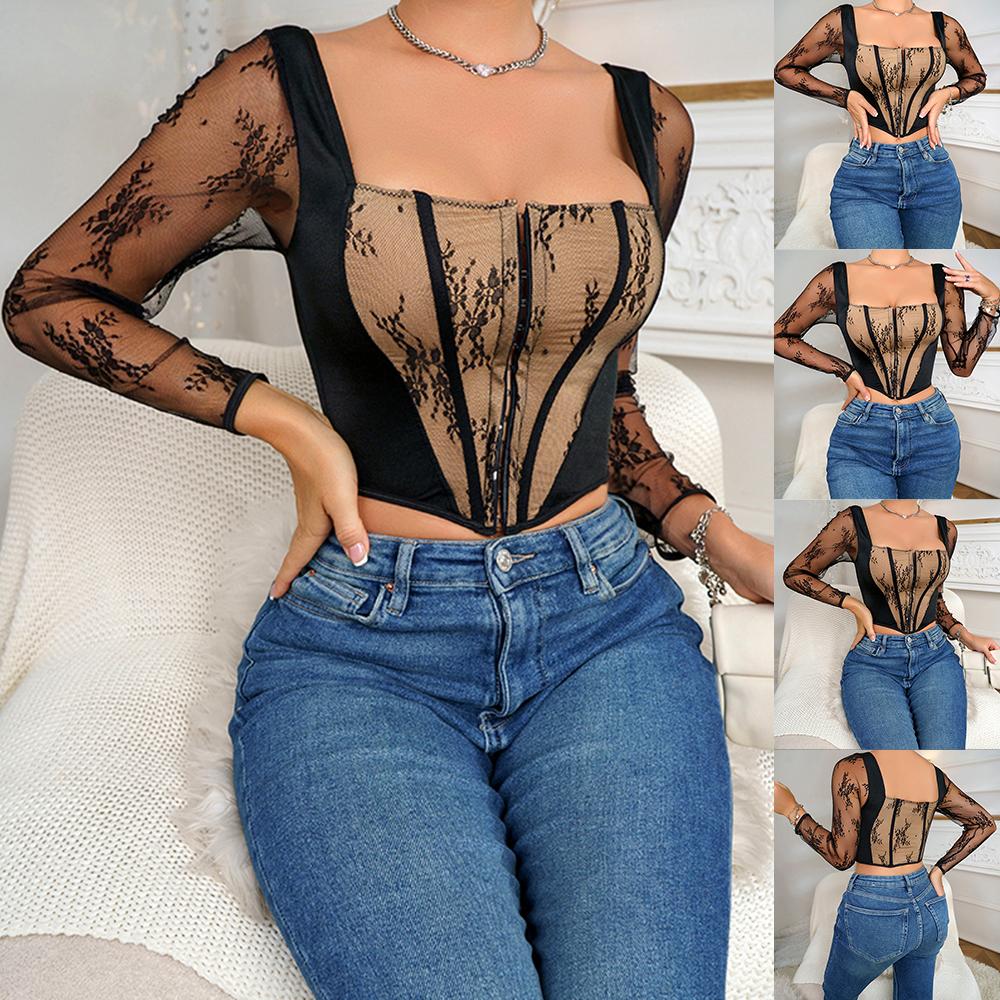 

Женщины с длинным рукавом кружева Сексуальные топы Блузка Вечеринка