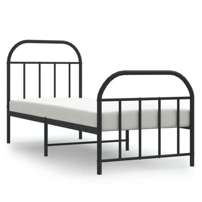 VidaXL Cadre de lit métal avec tête de lit-pied de lit noir 75x190 cm 353643