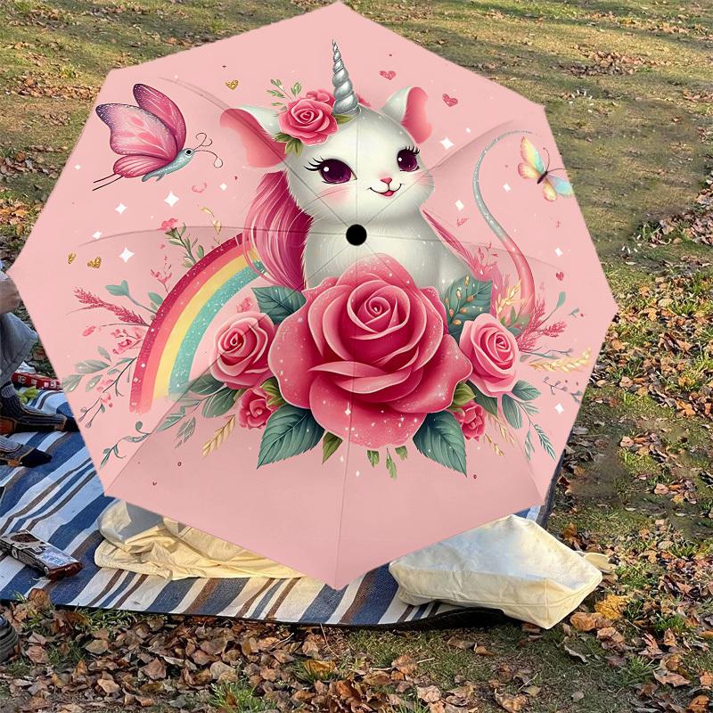 1pc Unicorn Cat Automatic Open/Close Umbrella with Windproof, 8-Rib Sturdy Canopy, Durable Ribs, Fashionable Design1128A