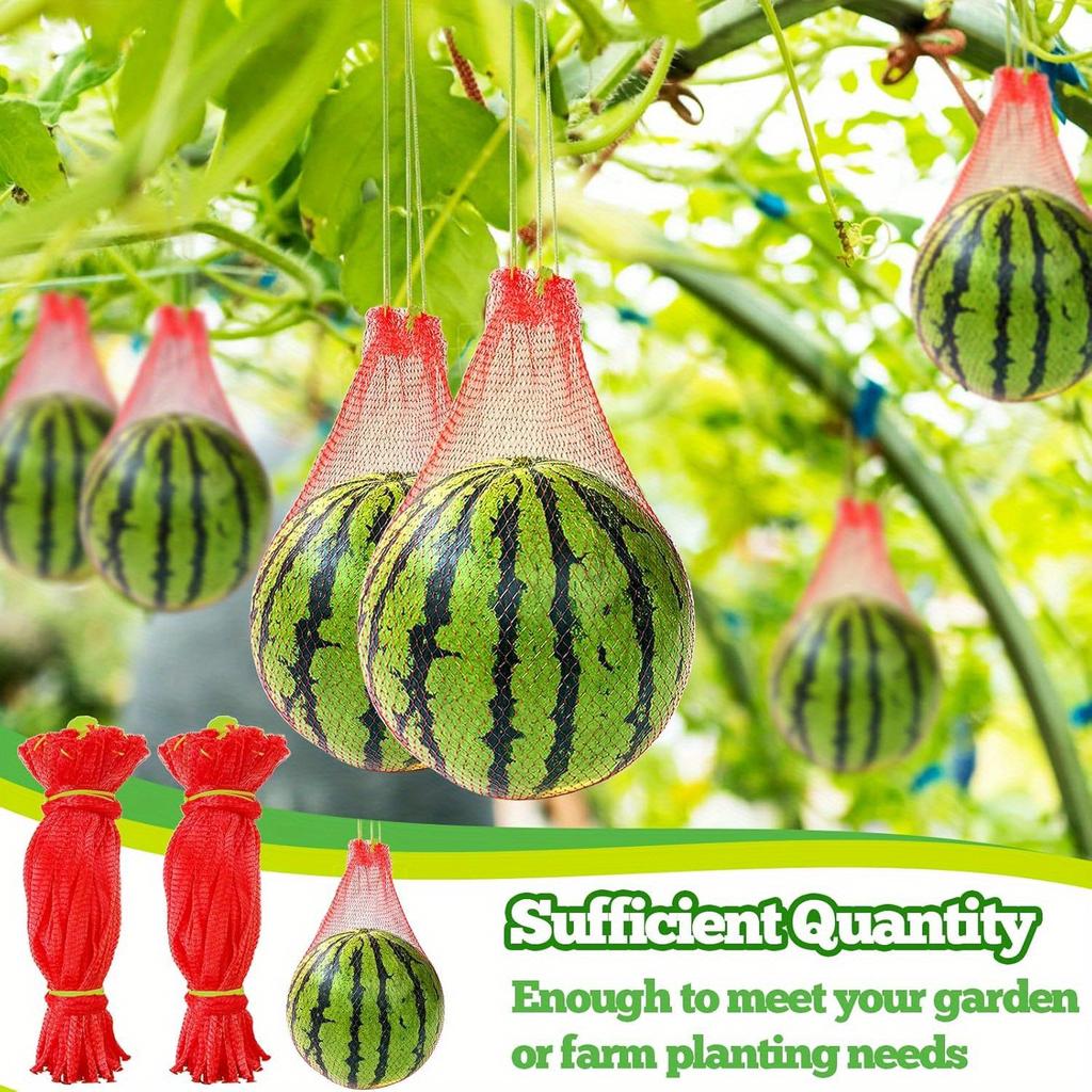 100 PCS Watermelon Nets, 18 Inches Melon Hammock Red Onion Mesh Bags, Reusable Cantaloupes Hanging Mesh Bag with Drawstring for Trellis Vertical