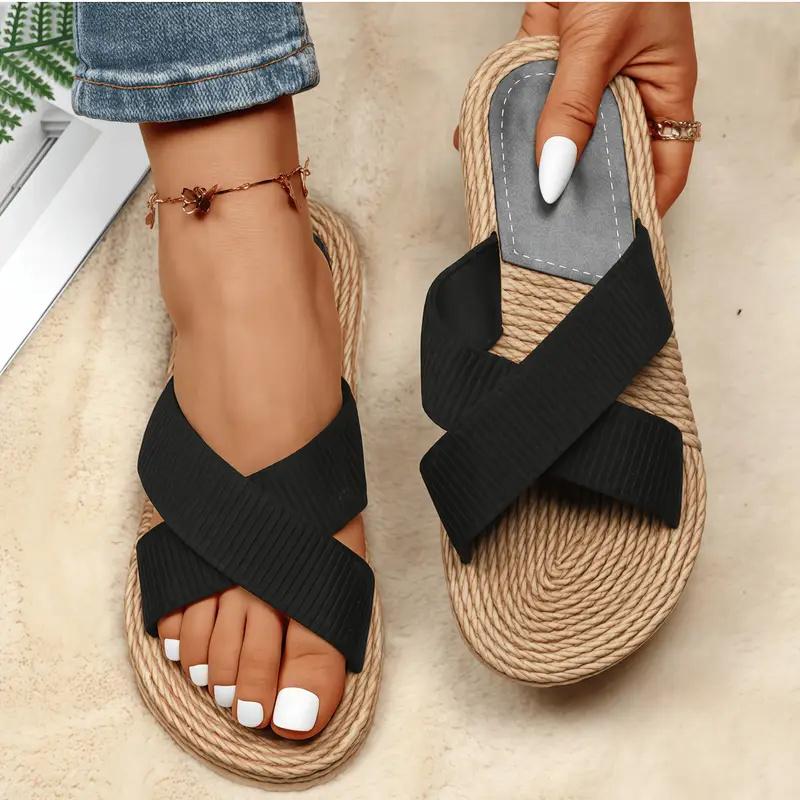 Fashion Women Slippers Open Toe Retro Wedge Slippers 2025 New Anti-slip Sandals Casual Lightweight Flat Shoes Women Home Slides Women
