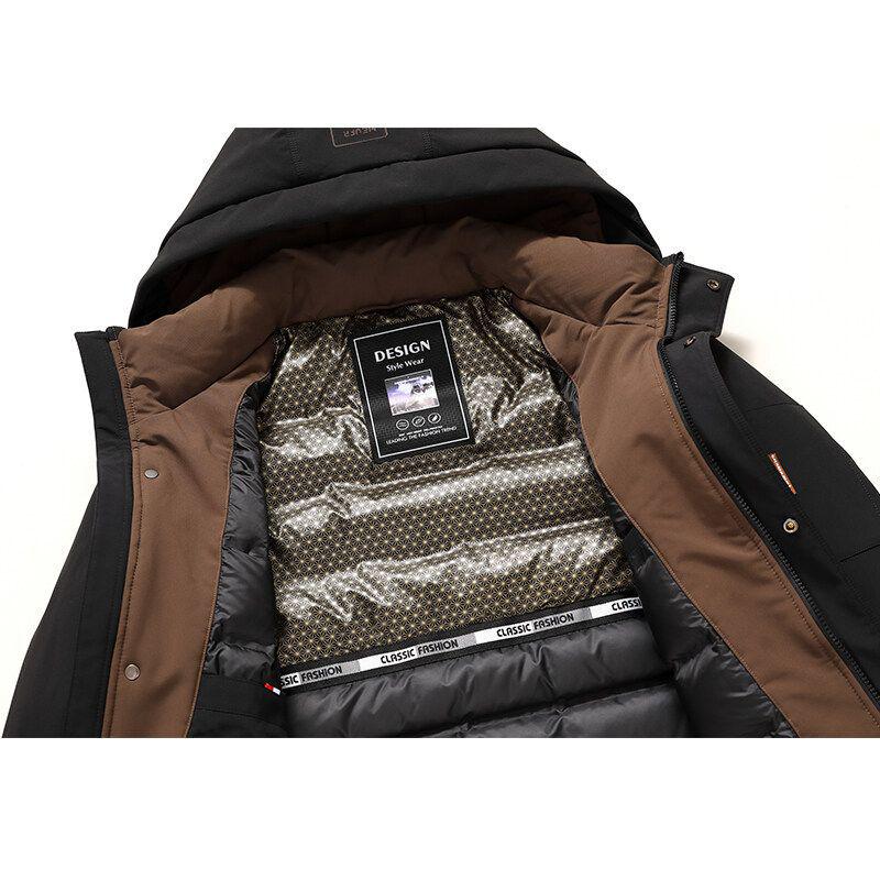 Męska Zimowa Kurtka Puchowa z Kapturem - Ciepła Odzież Wierzchnia w Kolorze Czarnym, Imbirowym, Żółtym