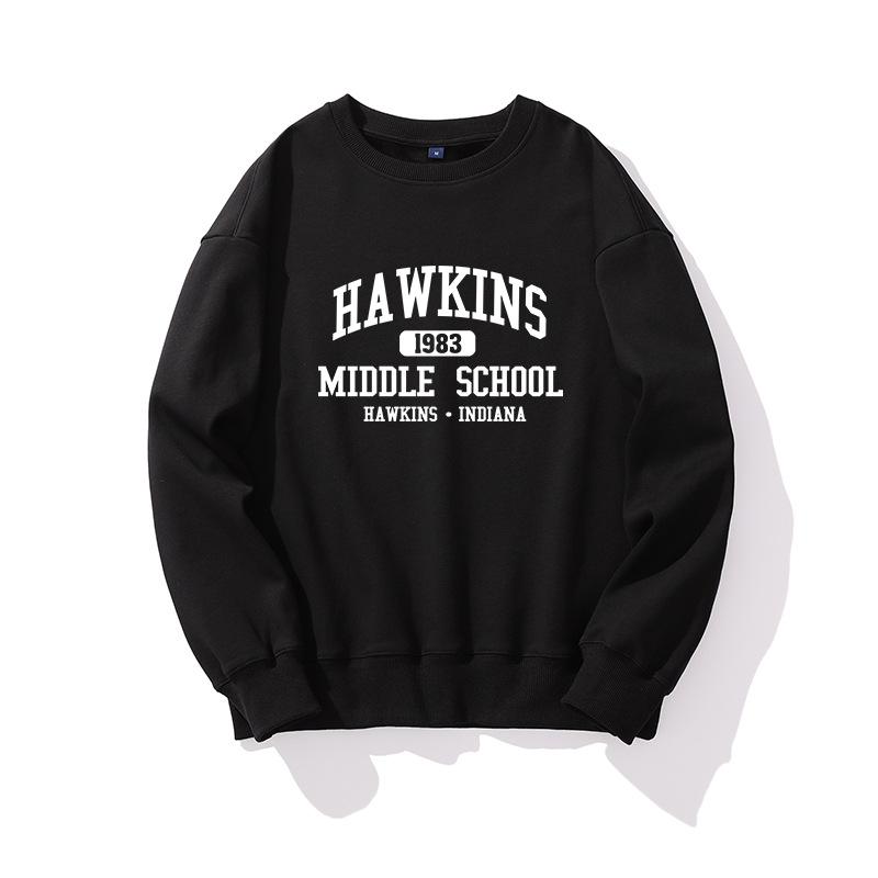 Stranger Things Unisex Hoodie - Hawkins Middle School, Long Sleeve, Autumn/Winter, Round Neck